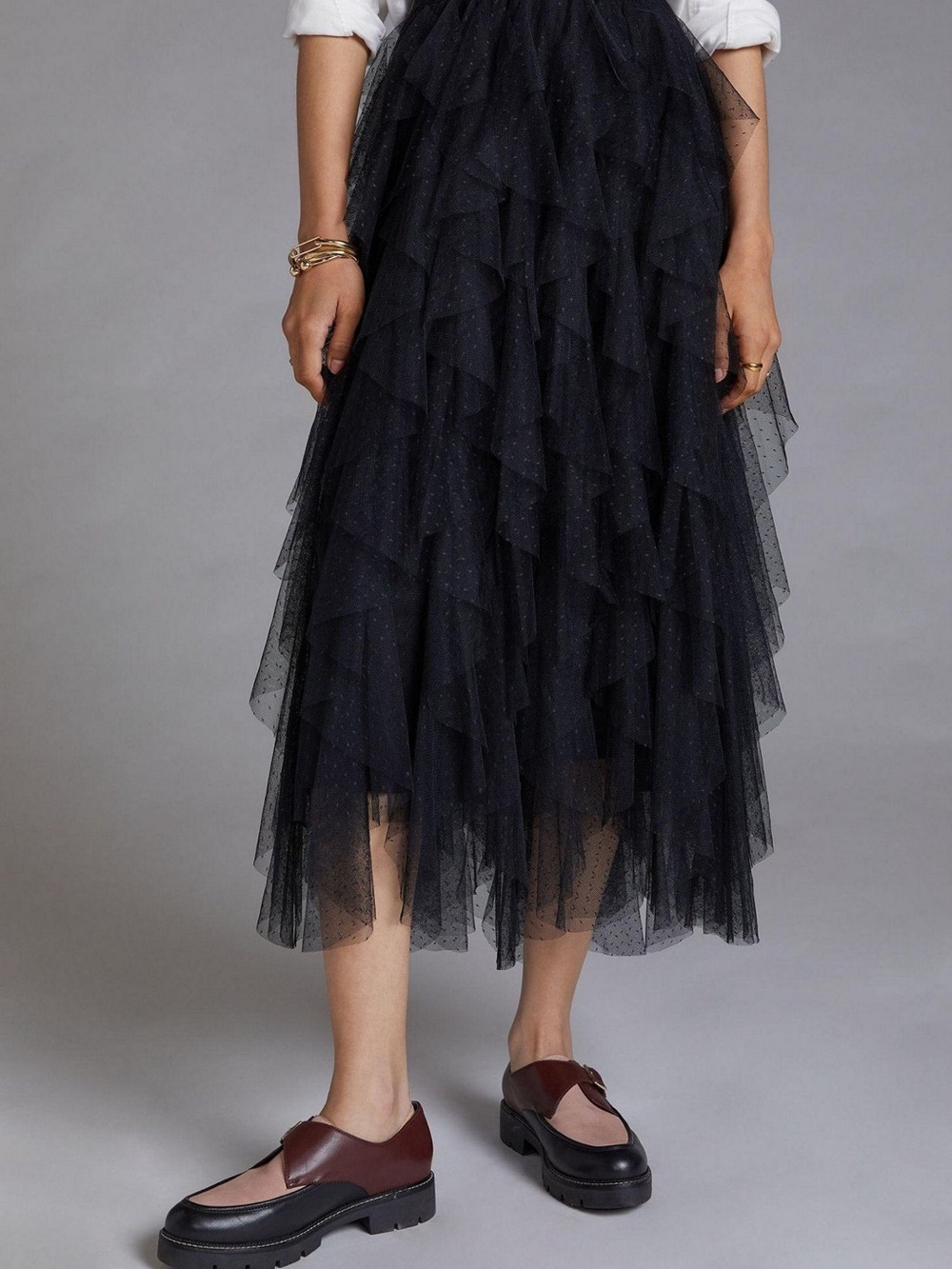 Black Layered Tulle Midi Skirt - Classic Women’s Skirt